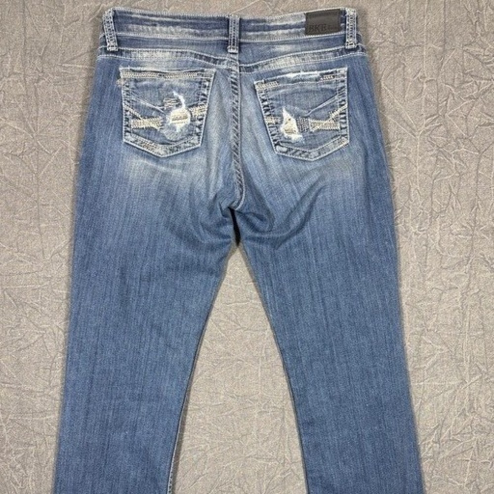 BKE Stella Bootcut Jeans Medium Wash Blue Low Rise Thick Stitch Womens 34x33 - Picture 5 of 10
